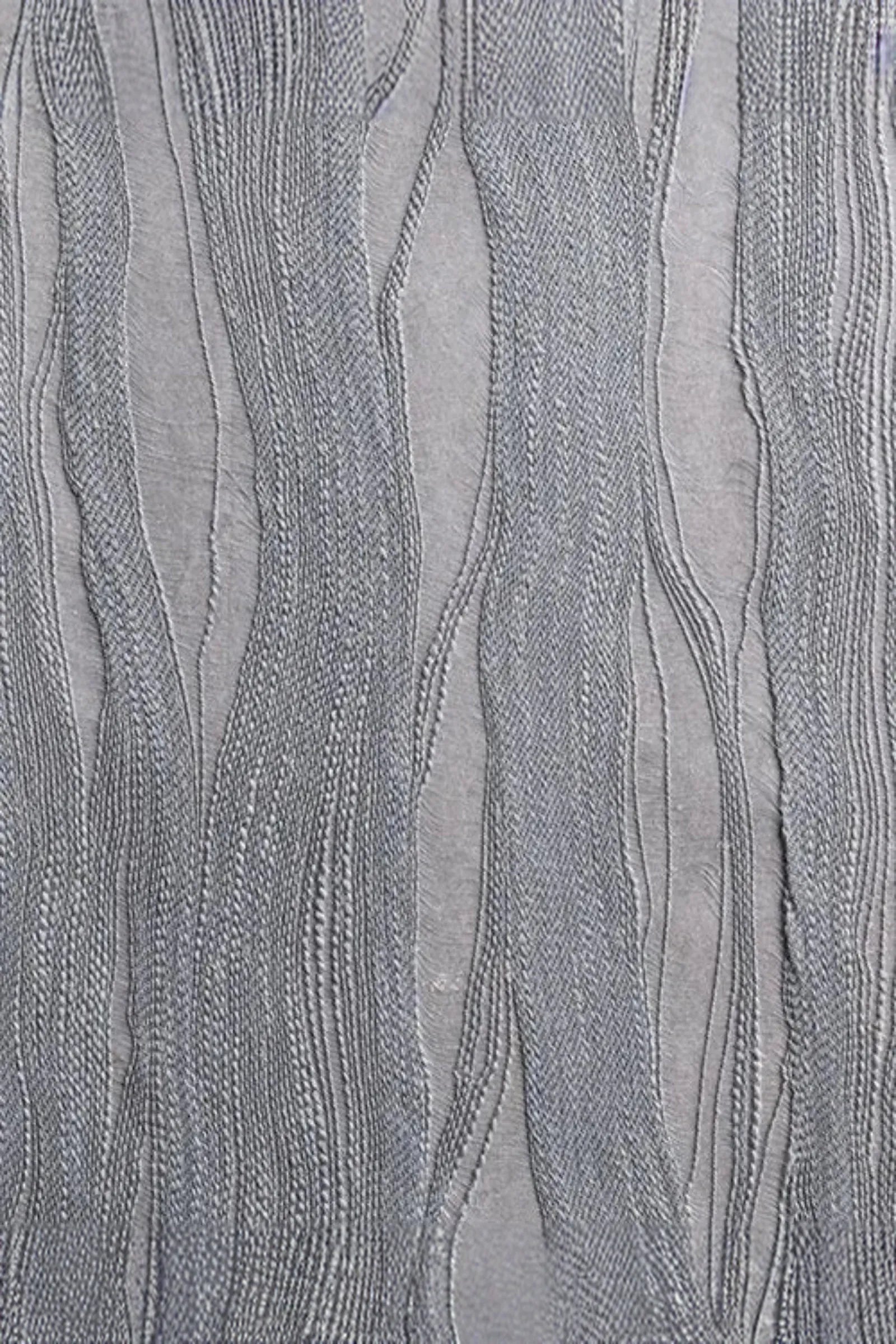Textured grey woven fabric with flowing, wavy patterns for luxury interior design