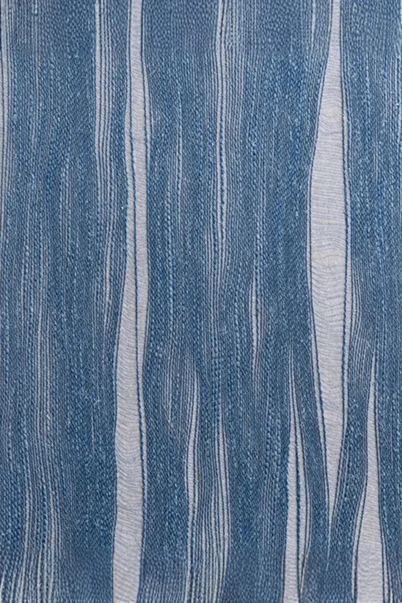 blue and white woven textile with vertical textured stripes, luxury interior fabric