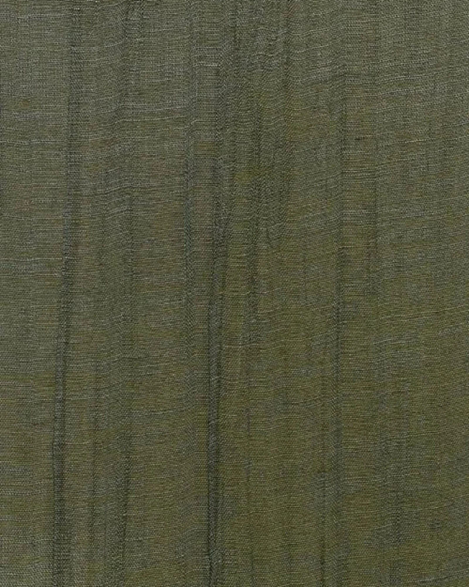 Textured olive green woven fabric with subtle vertical lines, luxury interior textile.