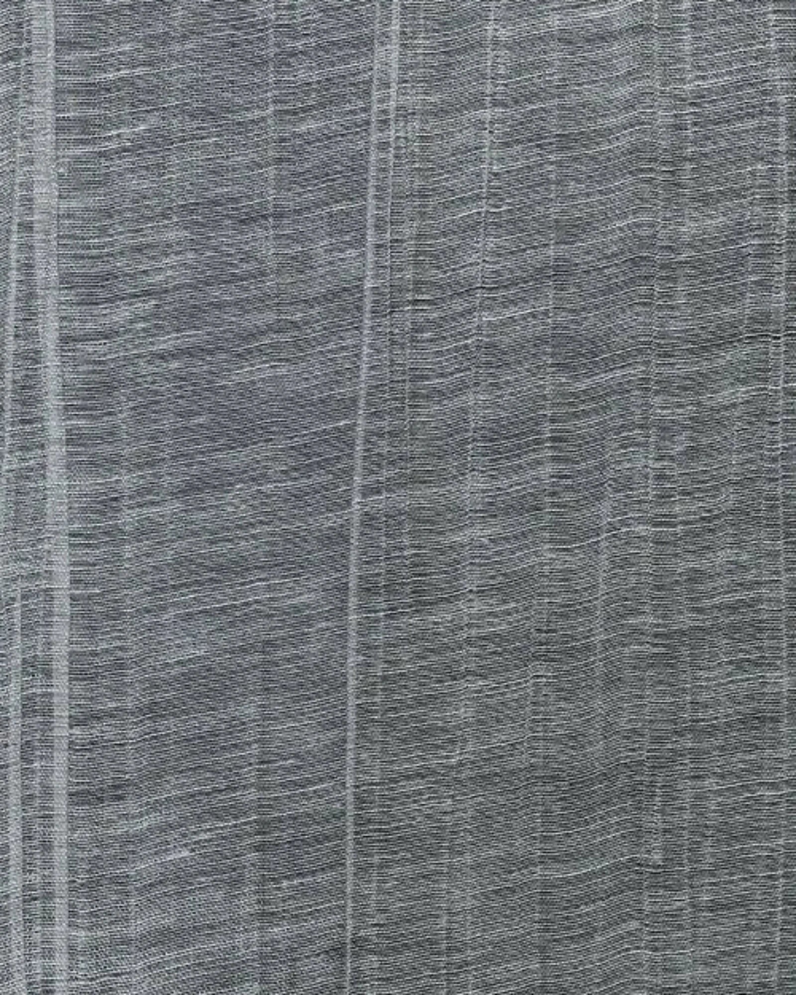 Close-up of grey woven textile fabric with subtle linear texture and fine threads